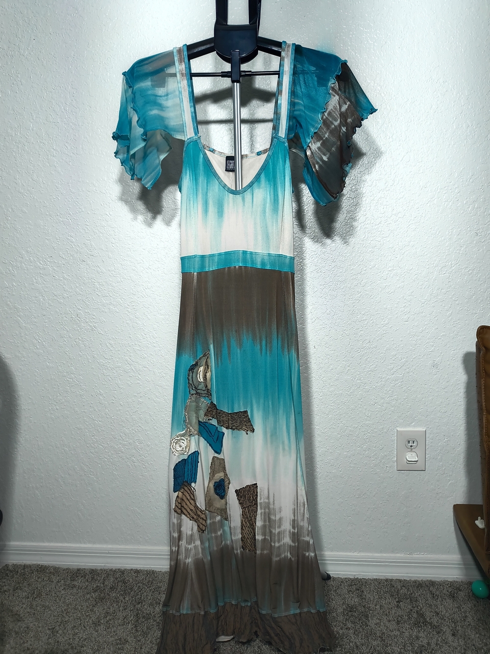 VTG Legatte Save The Queen Mesh Maxi Dress Italy Tie Dye Abstract Sirencore